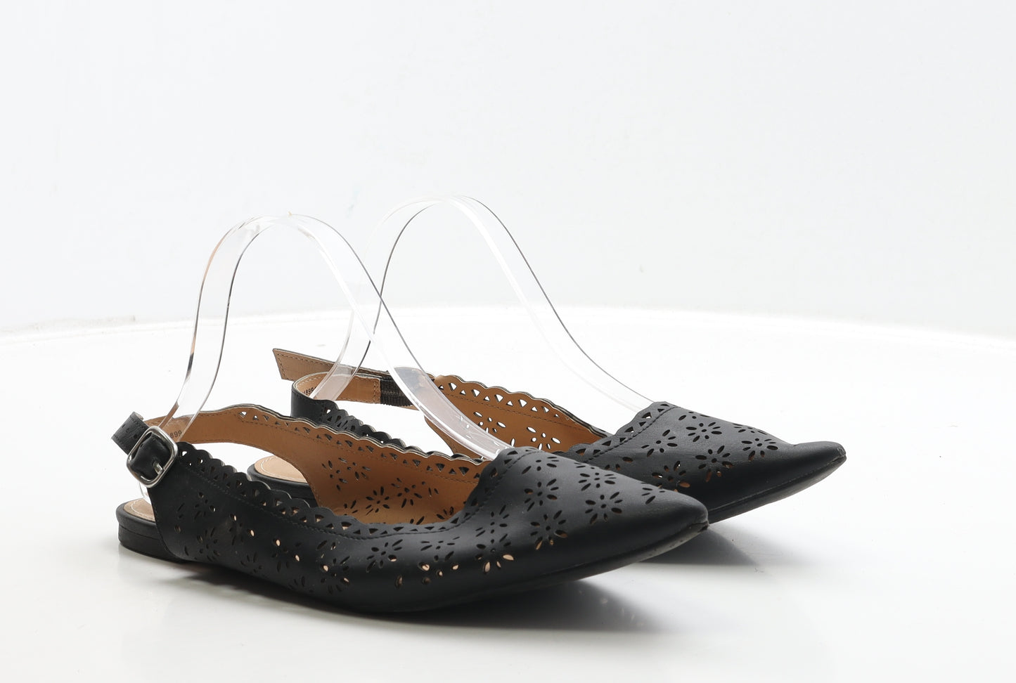 TU Womens Black Geometric Leather Flat UK 8