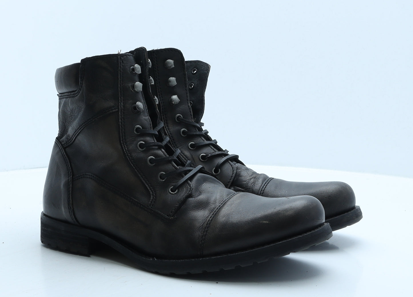 Preworn Mens Black Leather Biker Boot UK 11 45