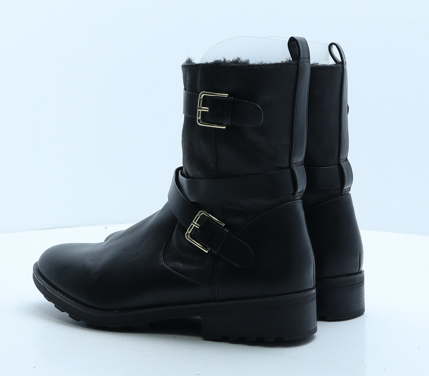 F&F Womens Black Leather Biker Boot UK 8 42