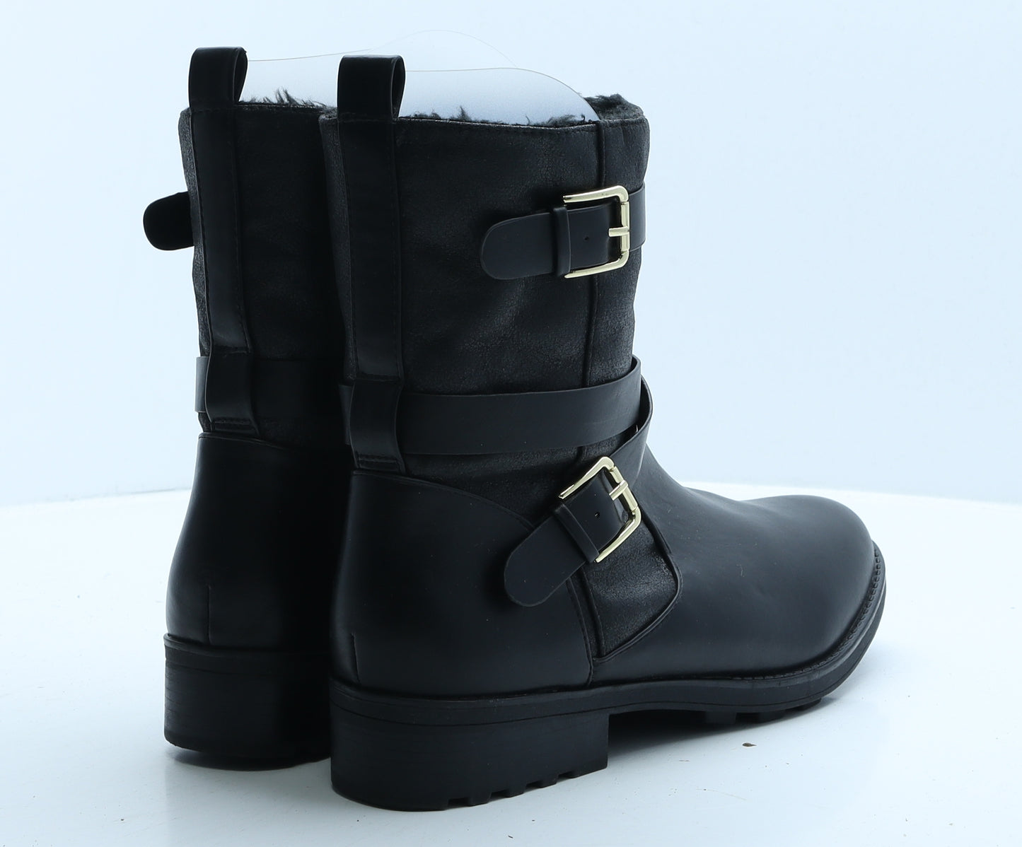 F&F Womens Black Leather Biker Boot UK 8 42