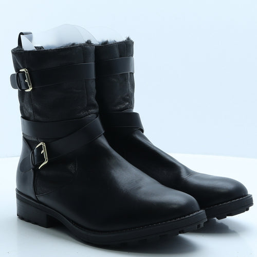 F&F Womens Black Leather Biker Boot UK 8 42