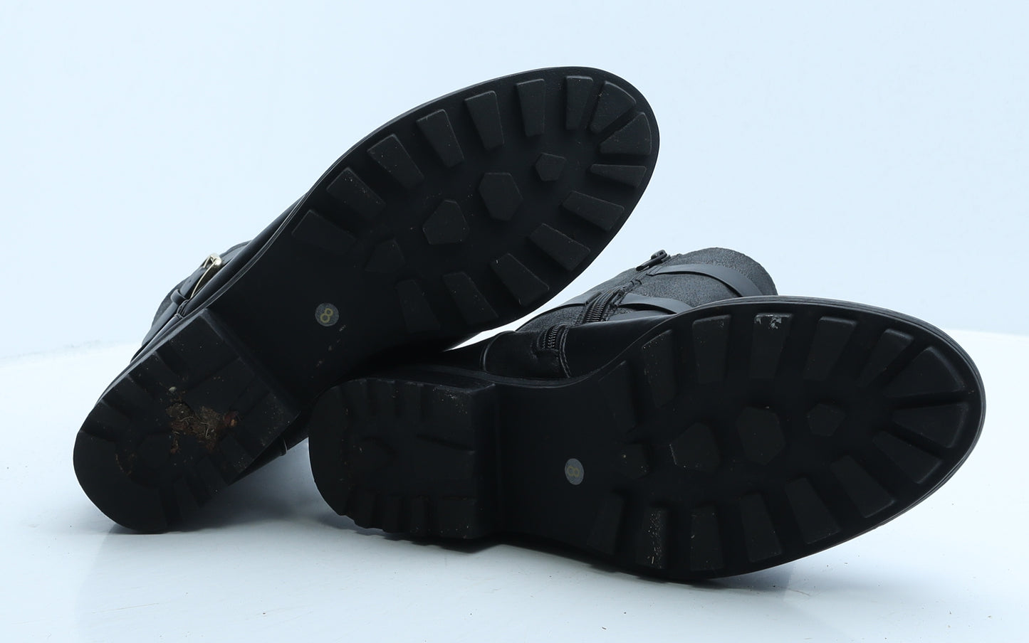 F&F Womens Black Leather Biker Boot UK 8 42