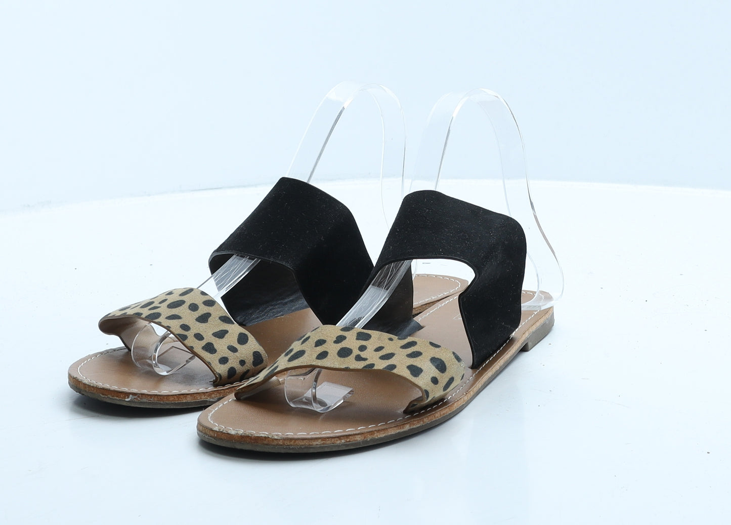 F&F Womens Brown Animal Print Suede Slip On Flat UK 7 41 - Leopard Print