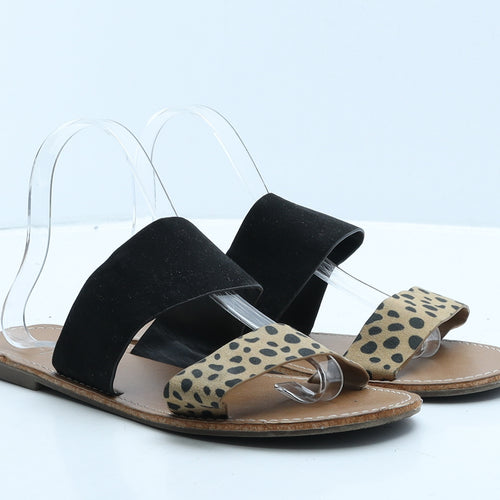 F&F Womens Brown Animal Print Suede Slip On Flat UK 7 41 - Leopard Print
