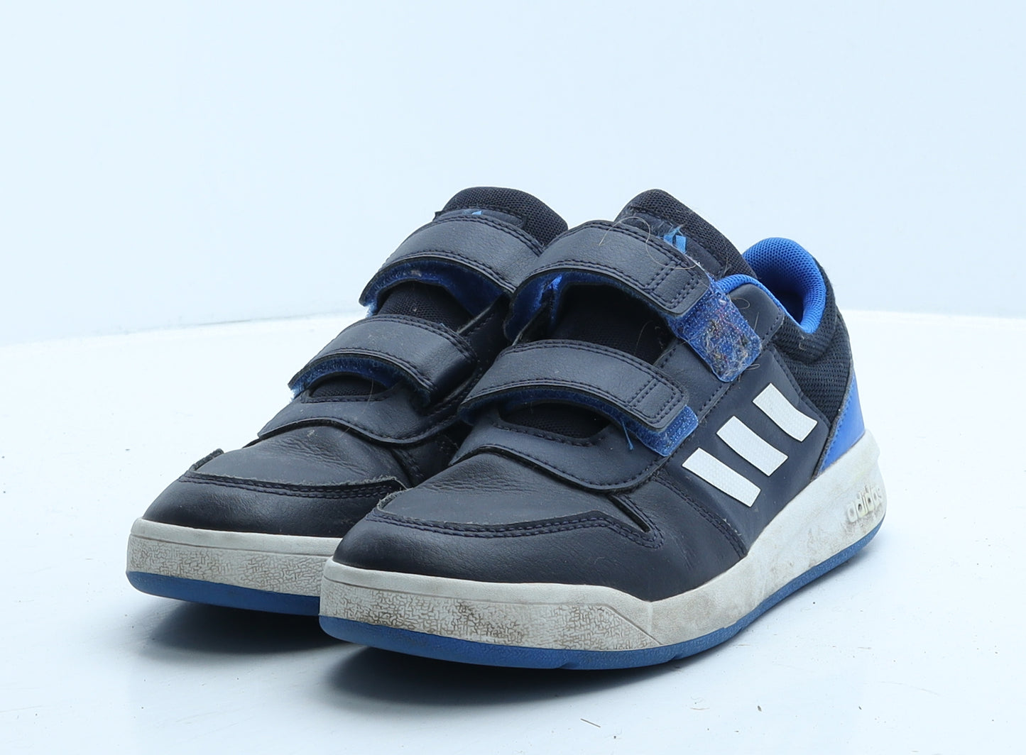adidas Boys Blue Striped Leather Trainer UK 3 35.5