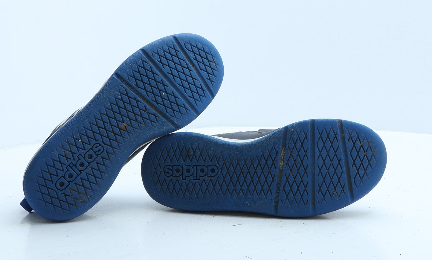 adidas Boys Blue Striped Leather Trainer UK 3 35.5