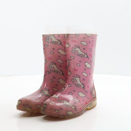 Preworn Girls Pink Rubber Wellies Boot UK 11 29 - Unicorn Detail