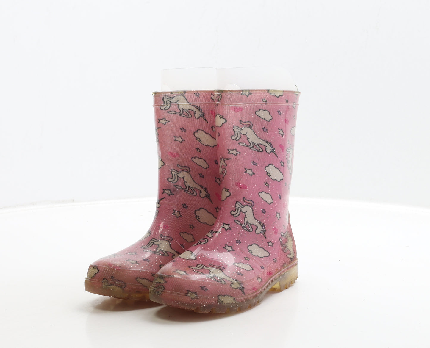 Preworn Girls Pink Rubber Wellies Boot UK 11 29 - Unicorn Detail