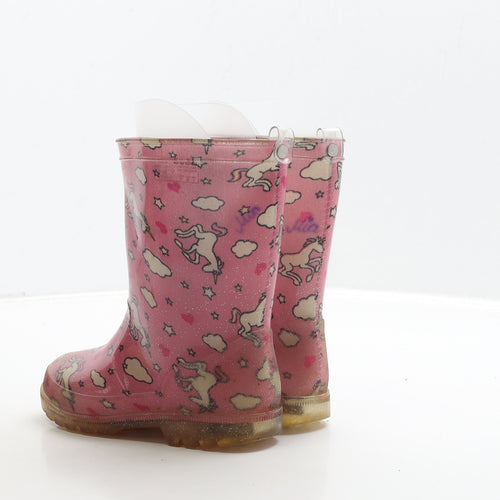 Preworn Girls Pink Rubber Wellies Boot UK 11 29 - Unicorn Detail