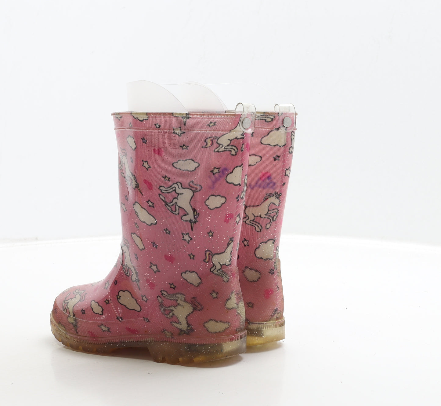 Preworn Girls Pink Rubber Wellies Boot UK 11 29 - Unicorn Detail
