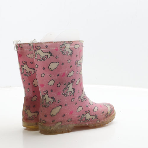 Preworn Girls Pink Rubber Wellies Boot UK 11 29 - Unicorn Detail