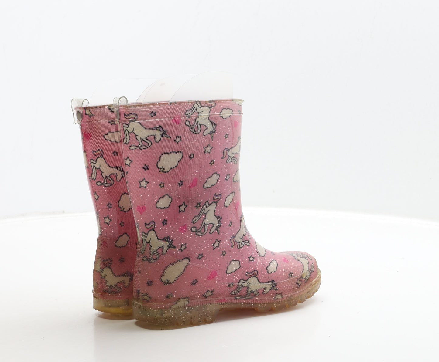 Preworn Girls Pink Rubber Wellies Boot UK 11 29 - Unicorn Detail