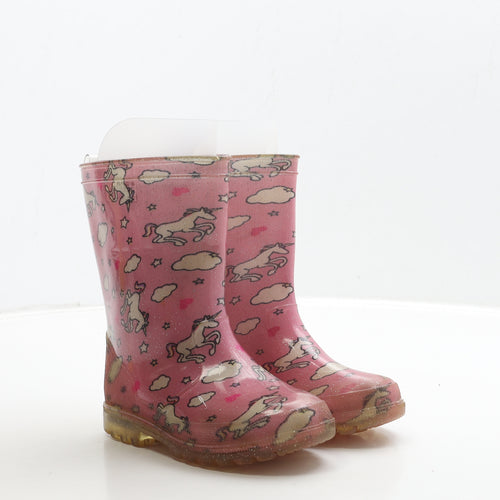 Preworn Girls Pink Rubber Wellies Boot UK 11 29 - Unicorn Detail