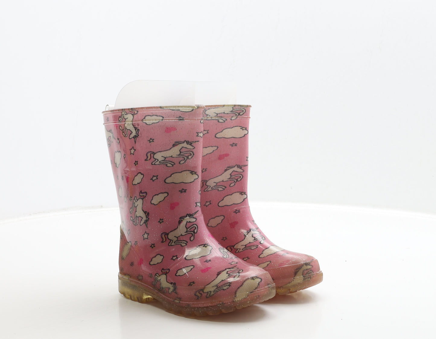 Preworn Girls Pink Rubber Wellies Boot UK 11 29 - Unicorn Detail