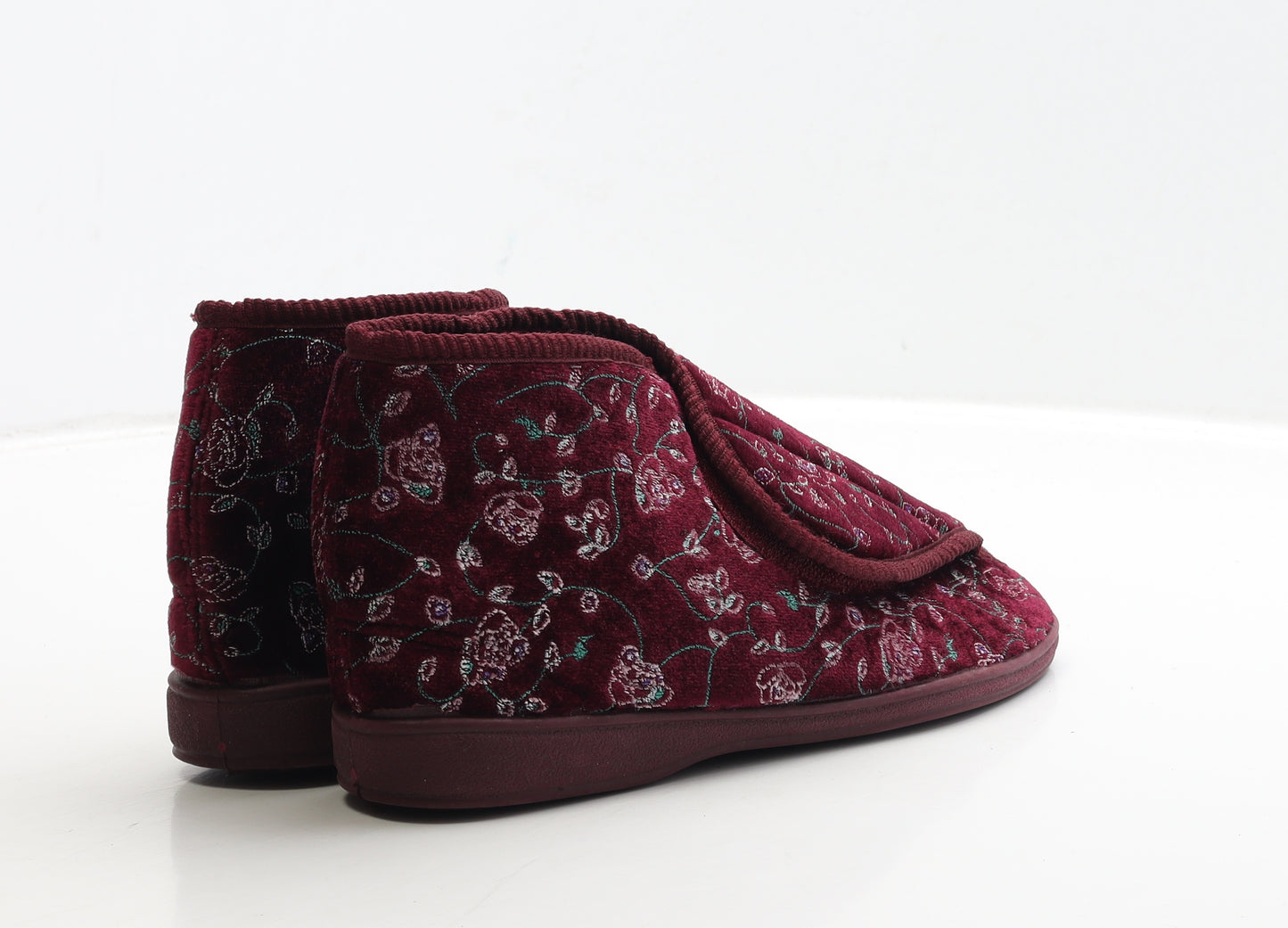 Softredz Womens Red Floral Polyester Bootie Slipper UK