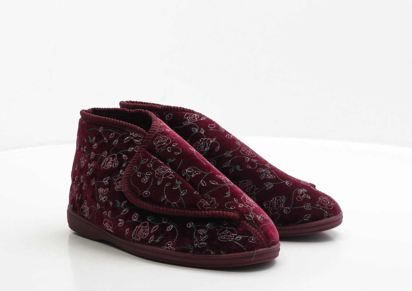 Softredz Womens Red Floral Polyester Bootie Slipper UK