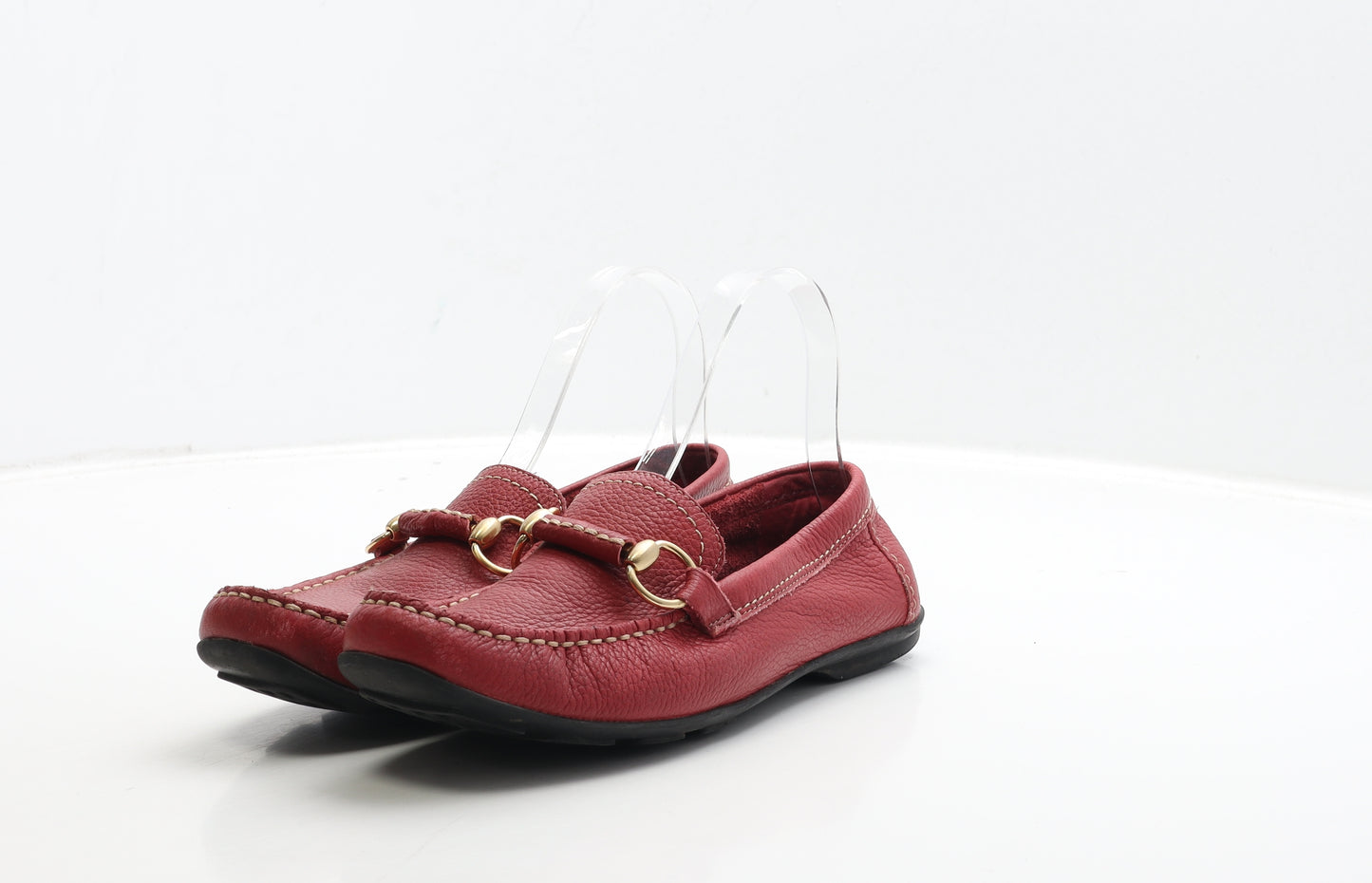 Marks and Spencer Womens Red Leather Loafer Flat UK 5 - FootGlove