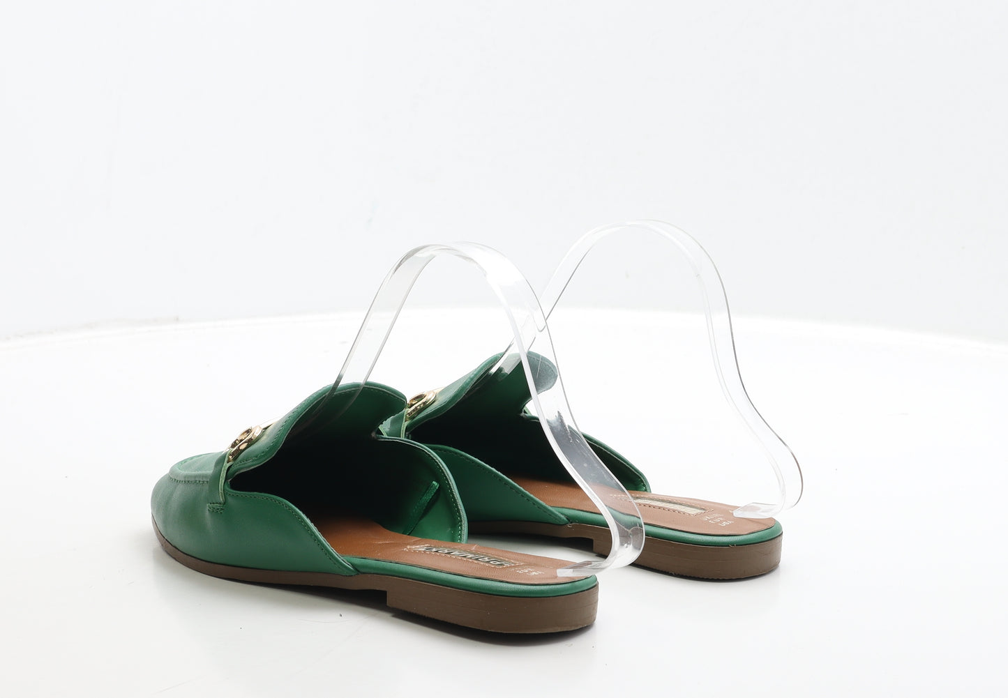 Primark Womens Green Leather Slip On Flat UK 4 37