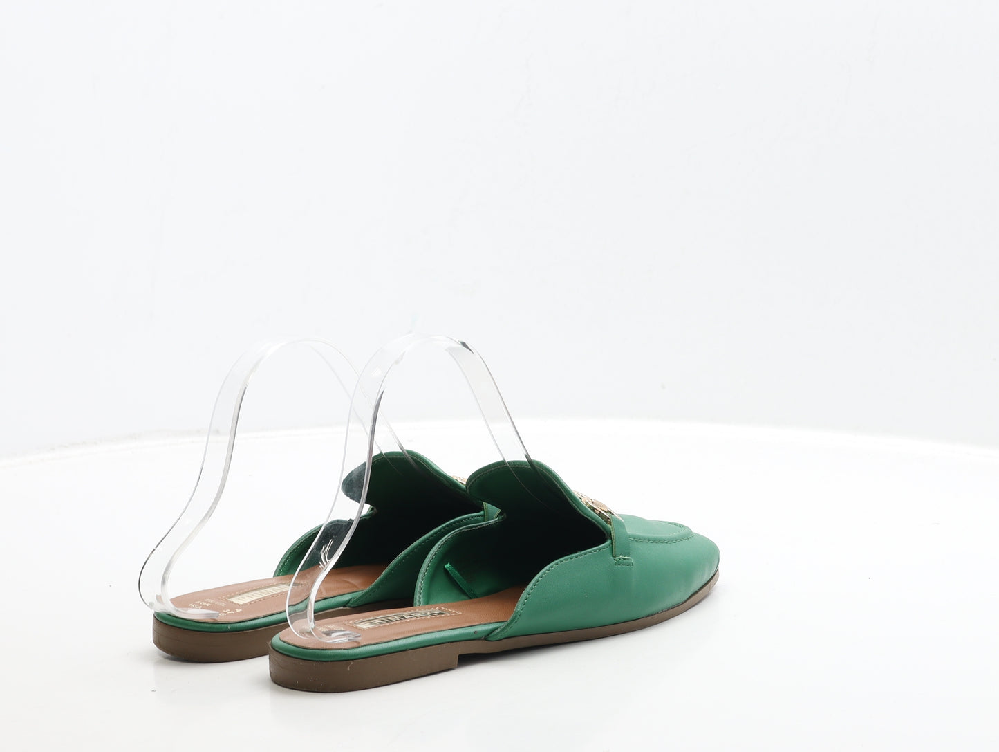 Primark Womens Green Leather Slip On Flat UK 4 37