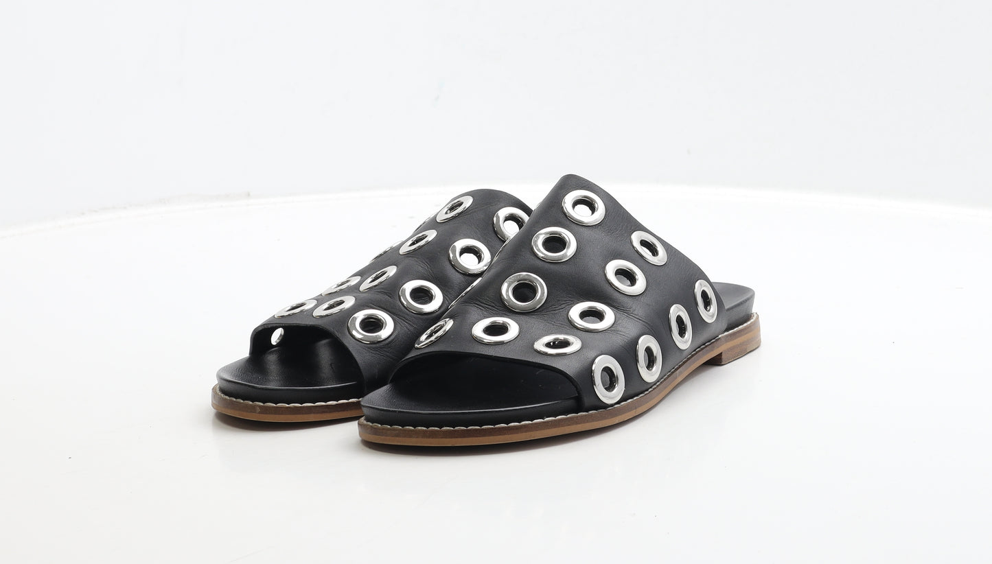 Jigsaw Womens Black Geometric Leather Slip On Sandal UK 6 39