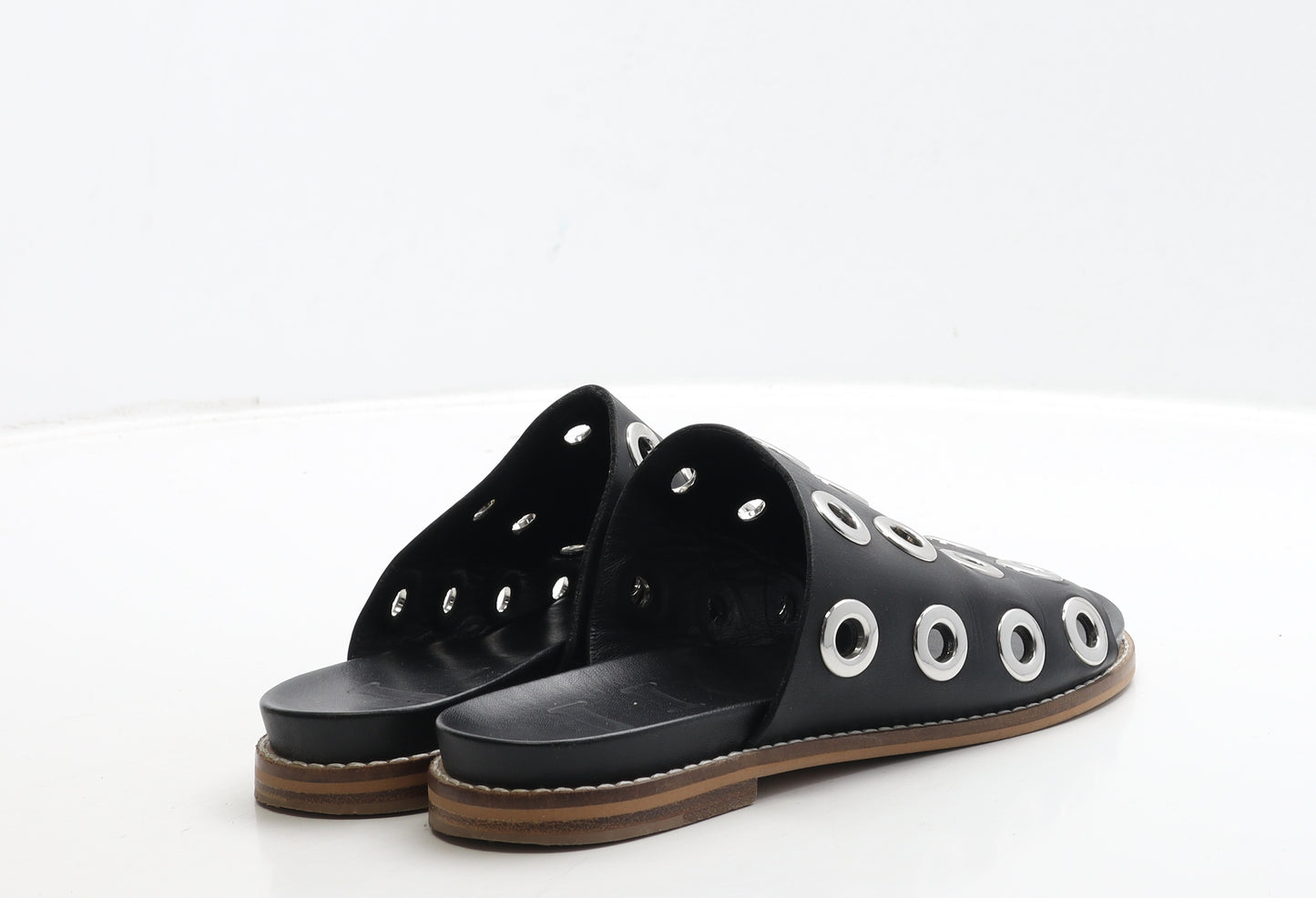 Jigsaw Womens Black Geometric Leather Slip On Sandal UK 6 39