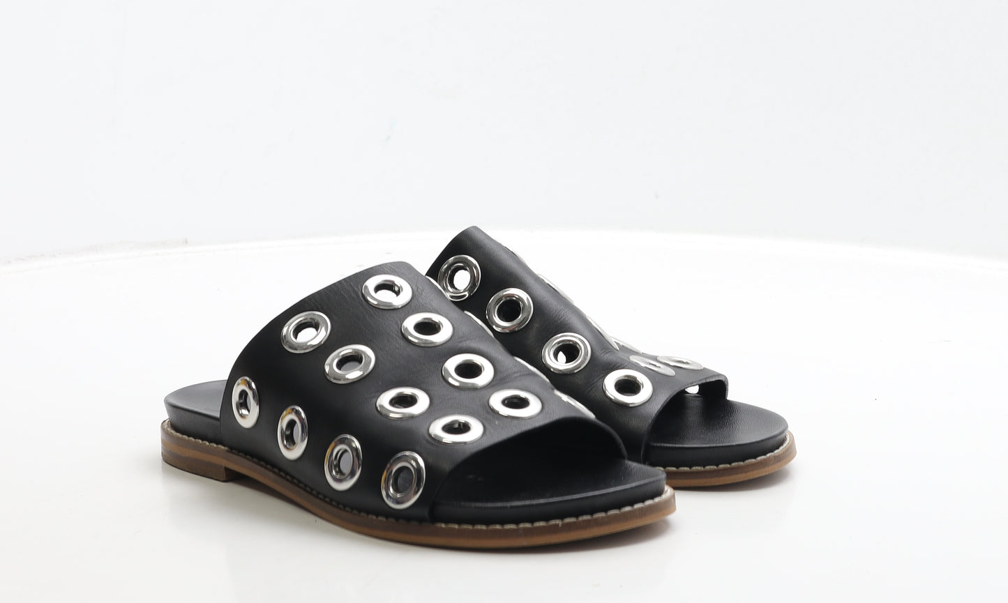 Jigsaw Womens Black Geometric Leather Slip On Sandal UK 6 39
