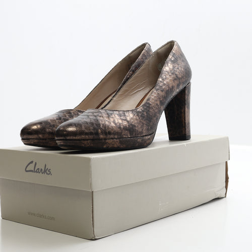 Clarks Womens Brown Geometric Leather Court Heel UK 7