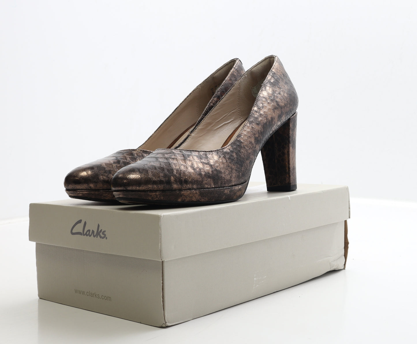 Clarks Womens Brown Geometric Leather Court Heel UK 7