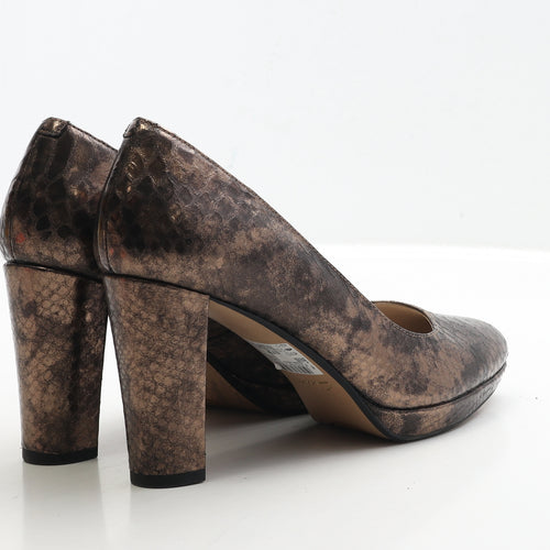 Clarks Womens Brown Geometric Leather Court Heel UK 7