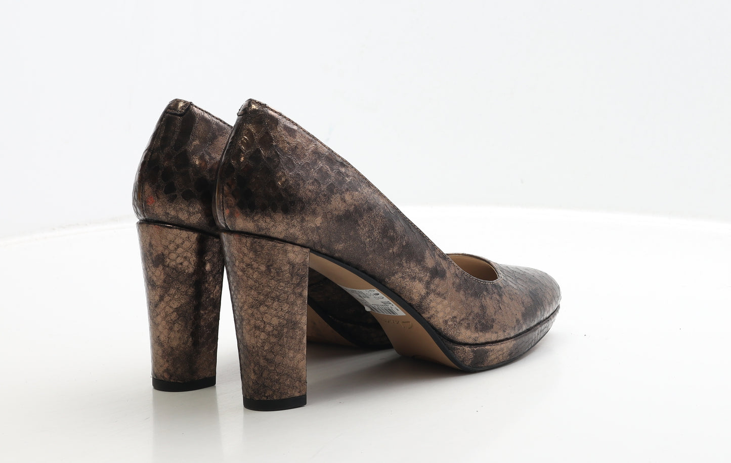 Clarks Womens Brown Geometric Leather Court Heel UK 7