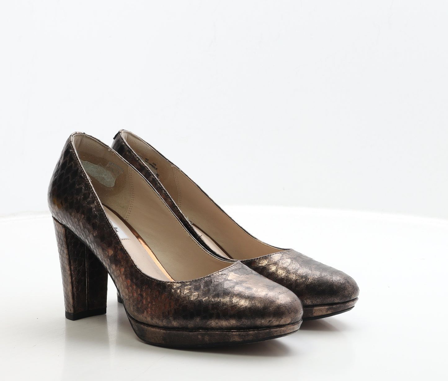 Clarks Womens Brown Geometric Leather Court Heel UK 7