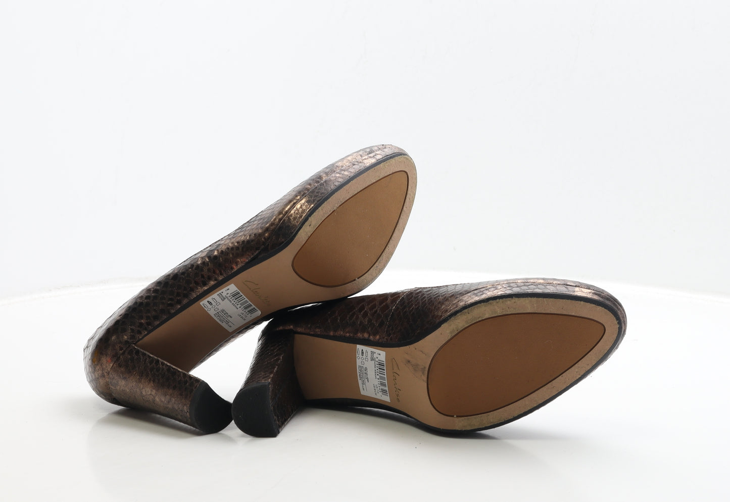 Clarks Womens Brown Geometric Leather Court Heel UK 7