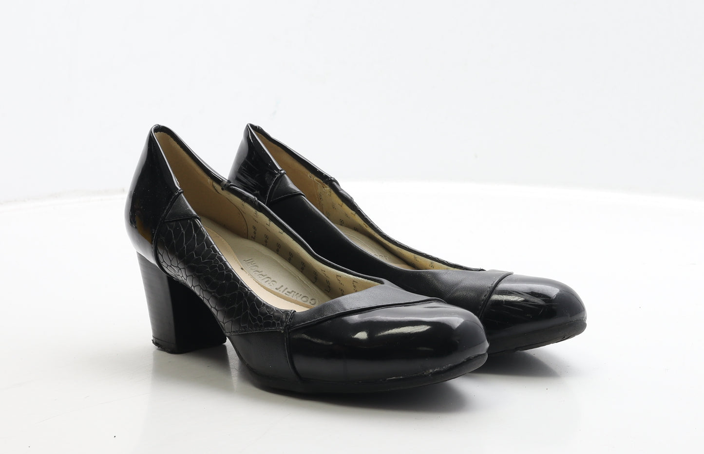 L&S Womens Black Geometric Polyester Court Heel UK 6