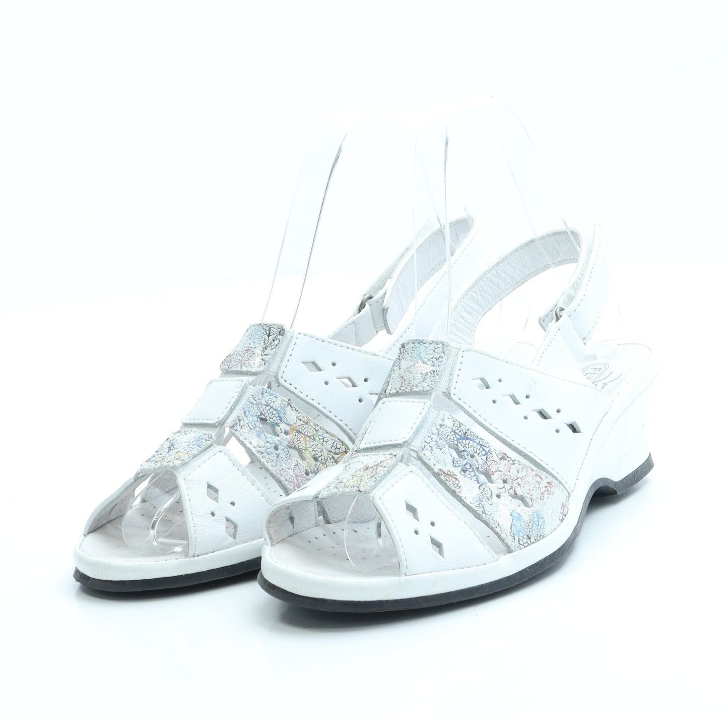 Fly Flot Womens White Geometric Leather Slingback Heel UK 2 35 - Estimated UK Size 2