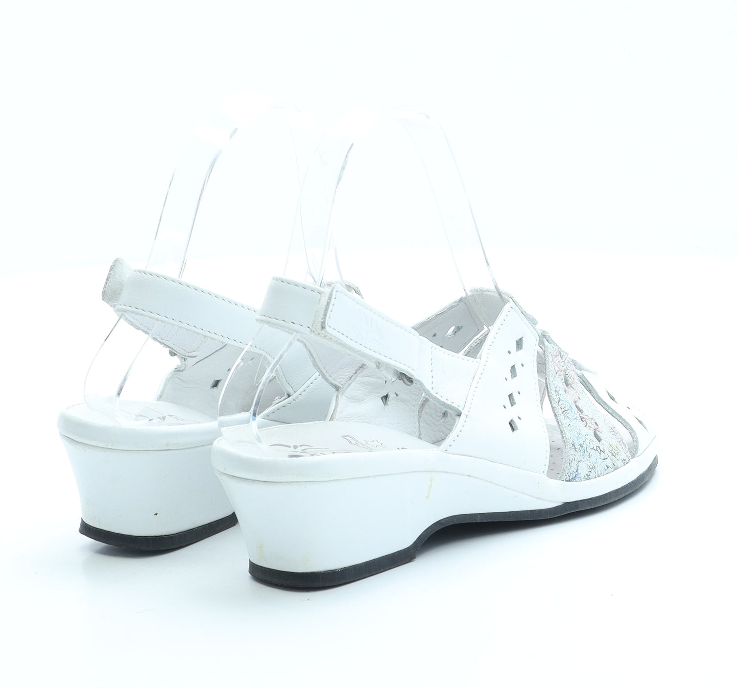 Fly Flot Womens White Geometric Leather Slingback Heel UK 2 35 - Estimated UK Size 2