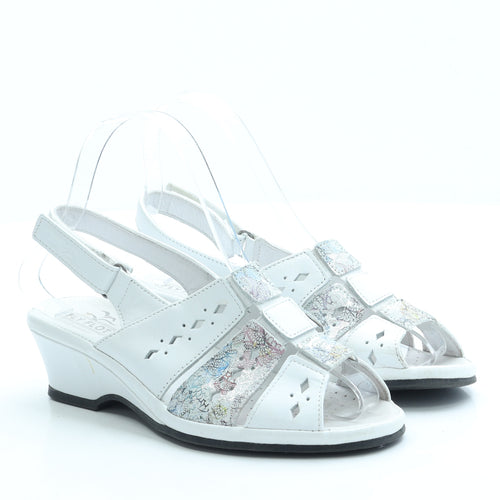 Fly Flot Womens White Geometric Leather Slingback Heel UK 2 35 - Estimated UK Size 2