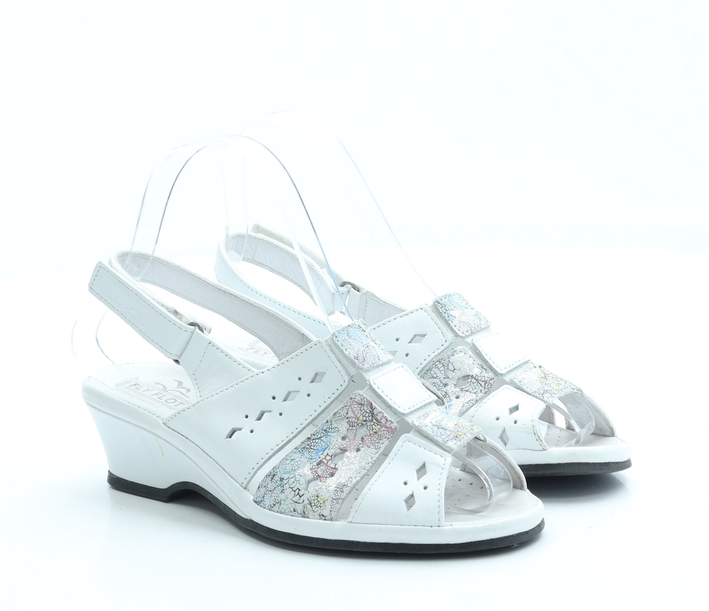 Fly Flot Womens White Geometric Leather Slingback Heel UK 2 35 - Estimated UK Size 2