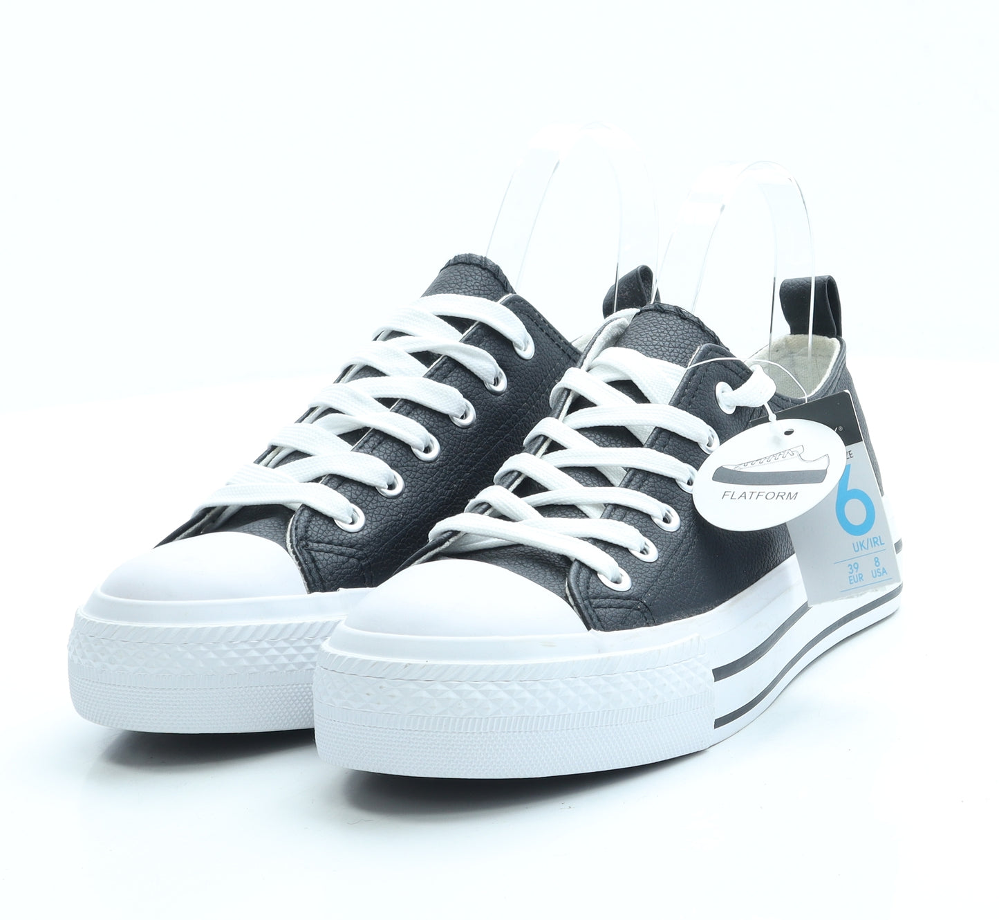 Primark Womens Black Leather Trainer UK 6 39 US 8 - Platform