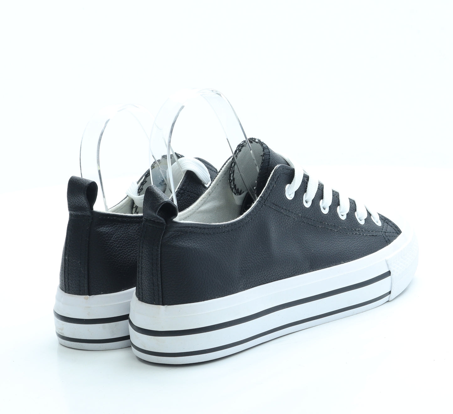 Primark Womens Black Leather Trainer UK 6 39 US 8 - Platform