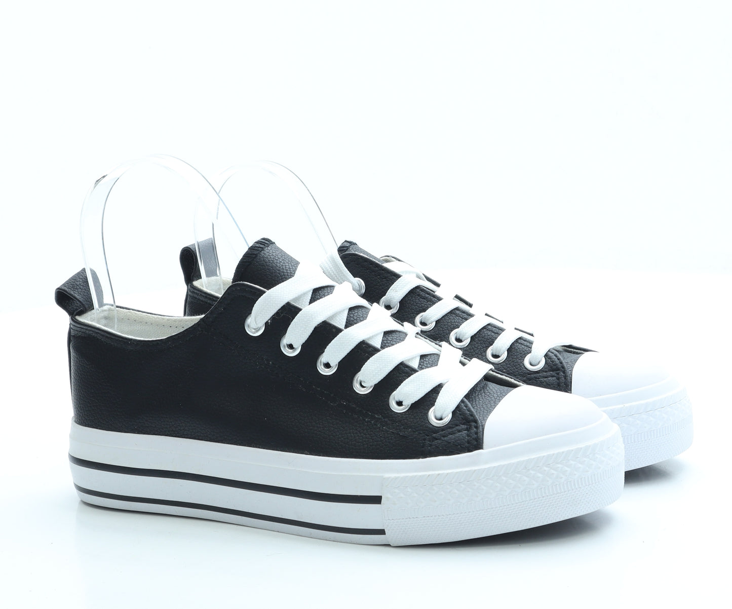 Primark Womens Black Leather Trainer UK 6 39 US 8 - Platform