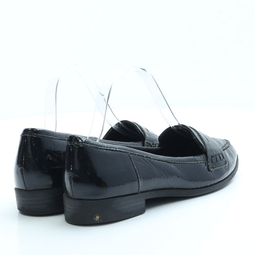 Marks and Spencer Womens Black Patent Leather Loafer Flat UK 5 - Wide Fit