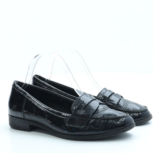 Marks and Spencer Womens Black Patent Leather Loafer Flat UK 5 - Wide Fit