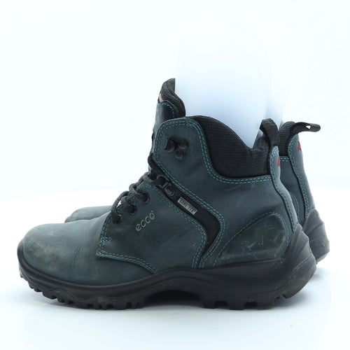 ECCO Womens Blue Leather Combat Boot UK 5 38 - Estimated UK Size 5