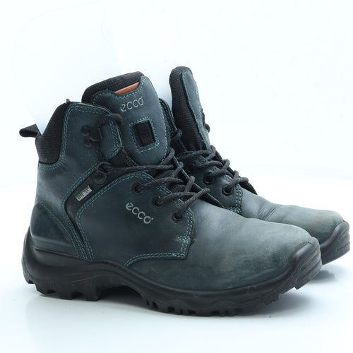 ECCO Womens Blue Leather Combat Boot UK 5 38 - Estimated UK Size 5