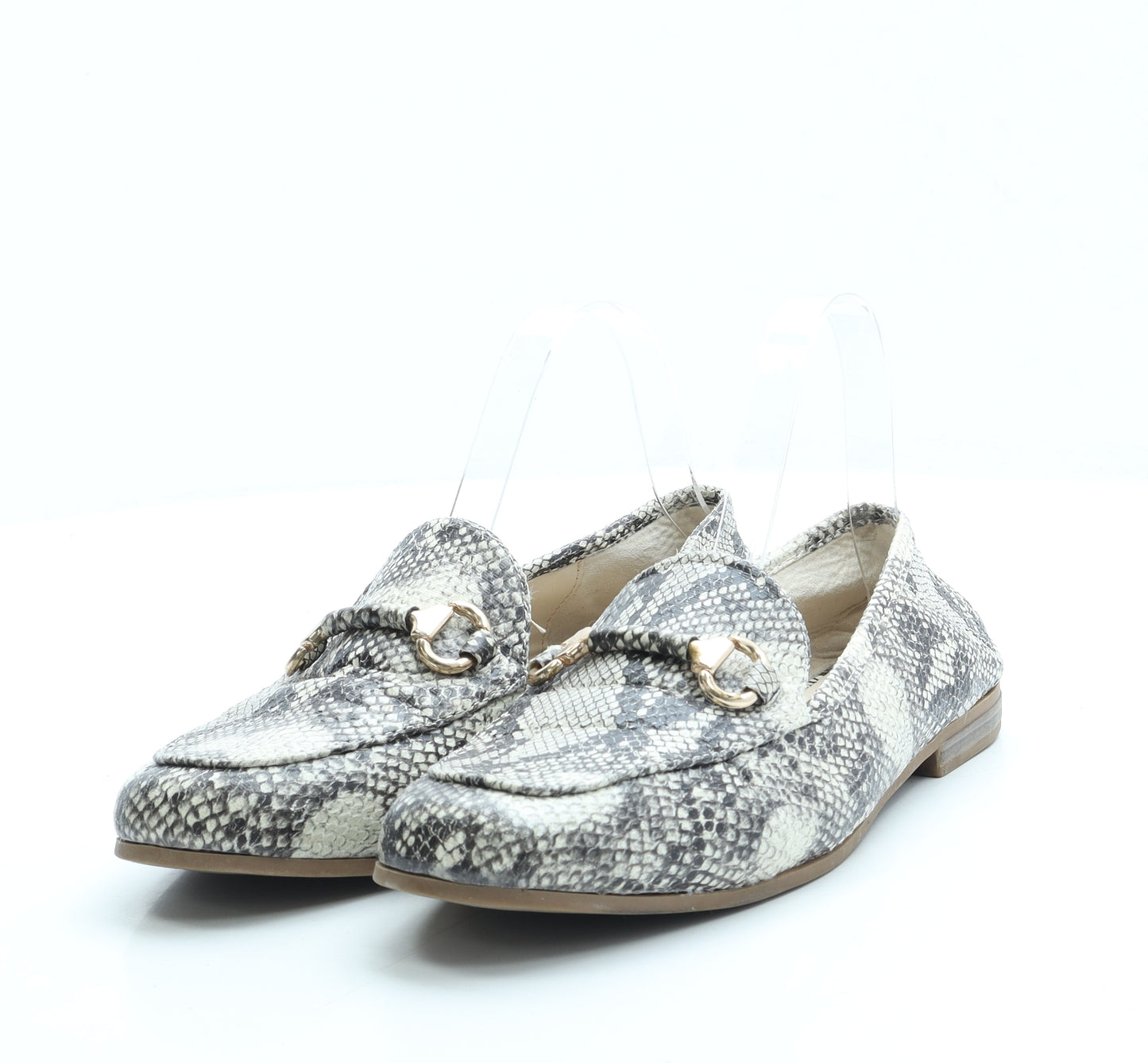 Primark Womens Beige Animal Print Leather Loafer Flat UK 5 38 US 7 - Snake Print