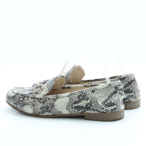 Primark Womens Beige Animal Print Leather Loafer Flat UK 5 38 US 7 - Snake Print