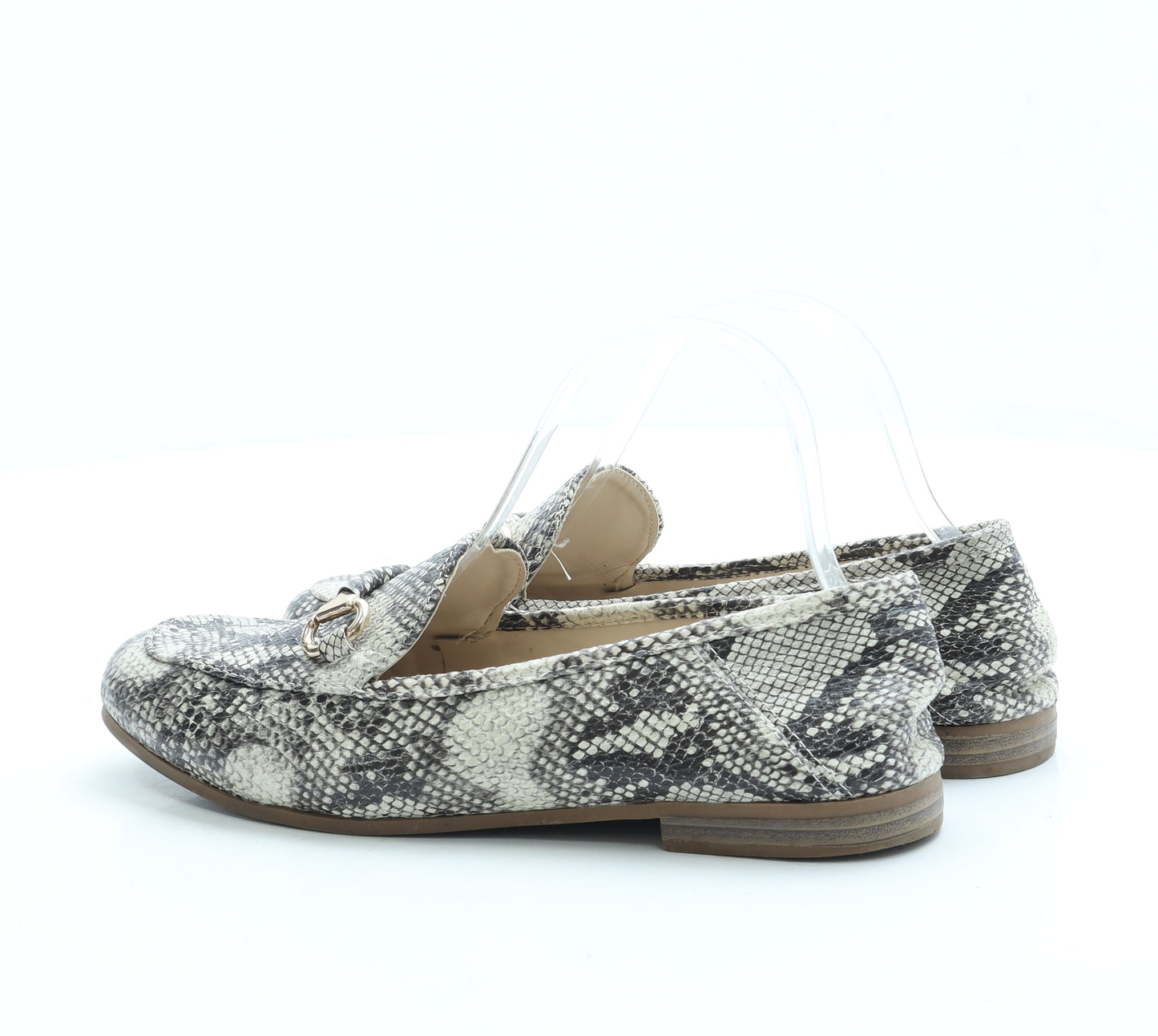 Primark Womens Beige Animal Print Leather Loafer Flat UK 5 38 US 7 - Snake Print