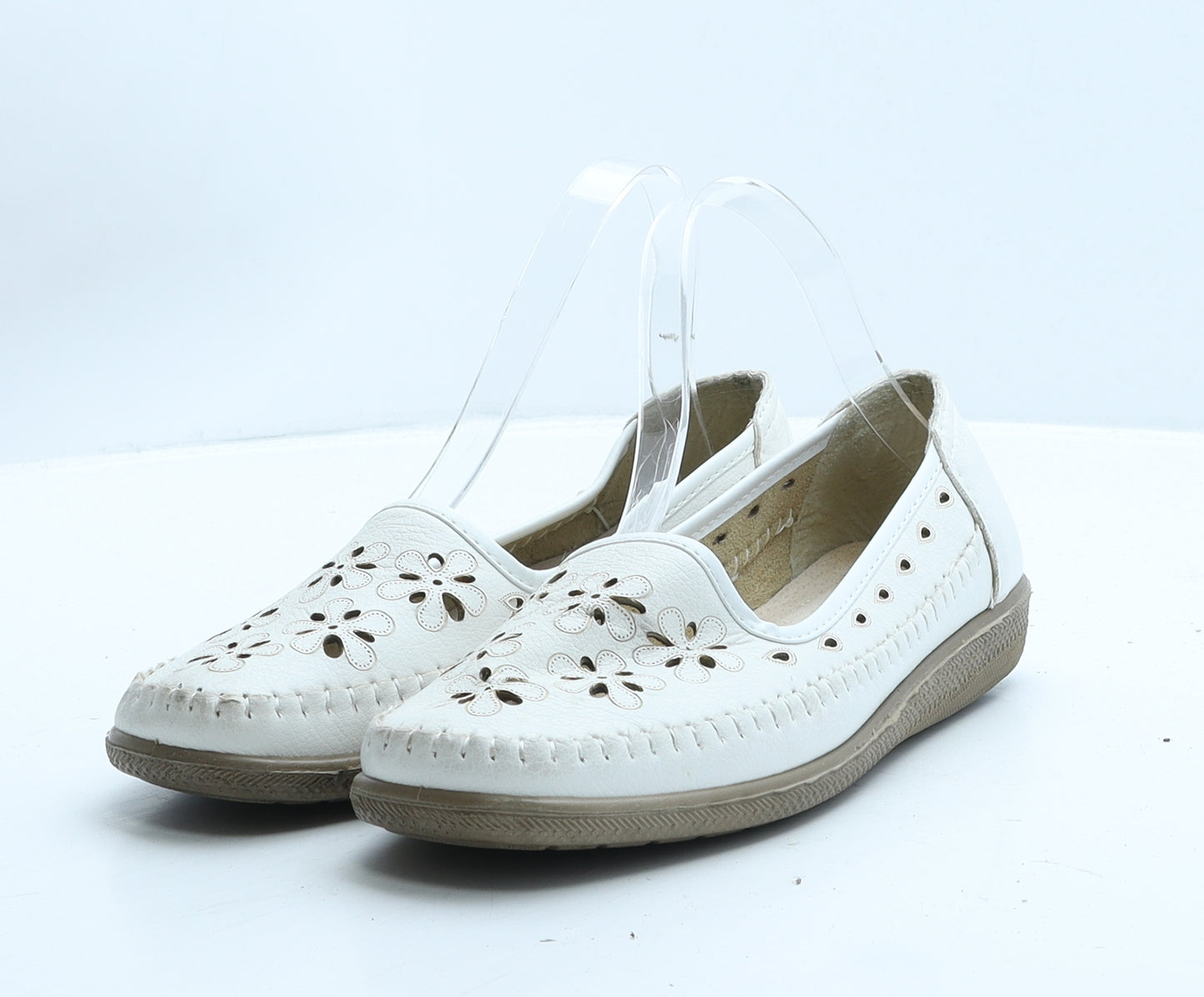 Classique Womens White Geometric Leather Flat UK 5 38