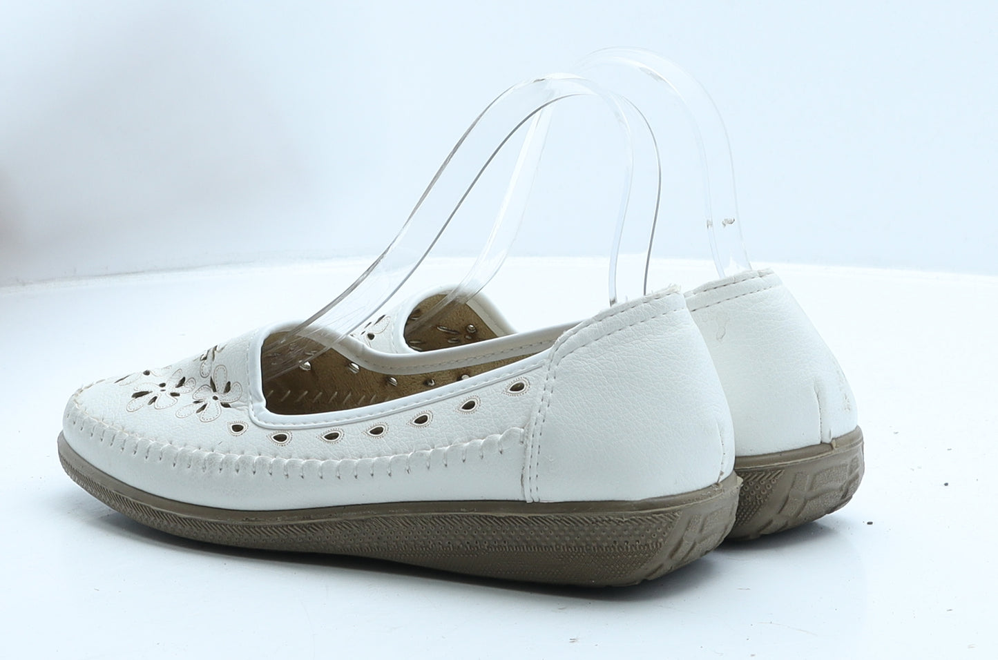 Classique Womens White Geometric Leather Flat UK 5 38