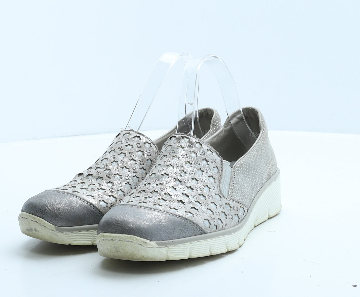 Rieker Womens Grey Geometric Leather Loafer Casual UK 4 37